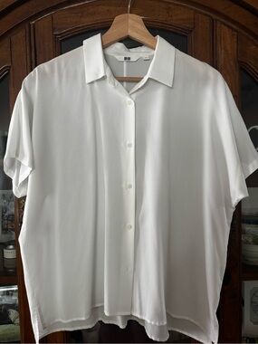 White Short-Sleeve Button-Up Shirt